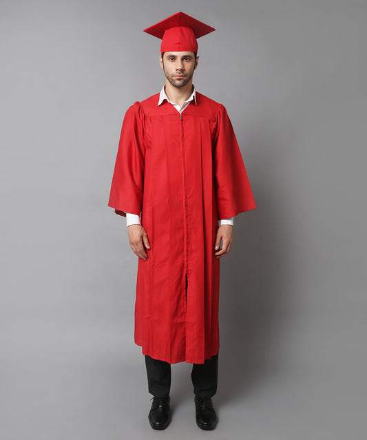 Red High School Graduation Gown & Cap Tassel