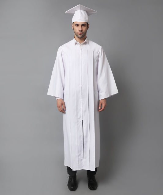 White High School Graduation Gown & Cap Tassel